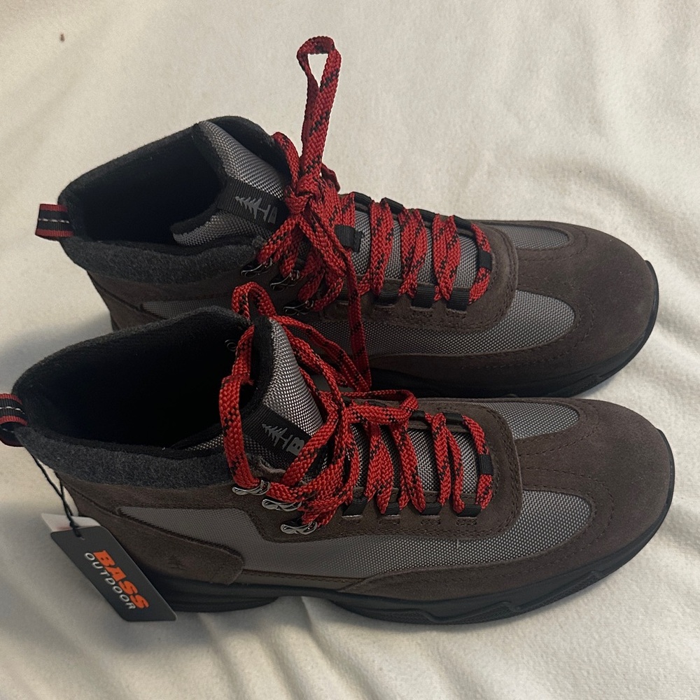 Bass Outdoor Men's Athletic Shoes in Brown and Gray with Red Laces